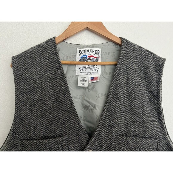 SCHAEFER Western Wool Vest Size Large Gray Herringbone McClure Style 707 USA - Picture 2 of 6